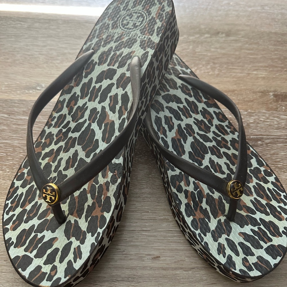 Tory Burch Brown and Black Sandals with Leopard Print